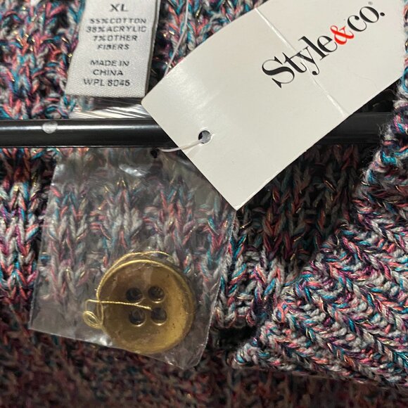 NWT - Style & Co. long sleeve multicolored button-down sweater coat, size XL - Picture 12 of 12